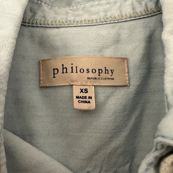 Philosophy Embroidered Chambray Button Up Top XS - Picture 5 of 6